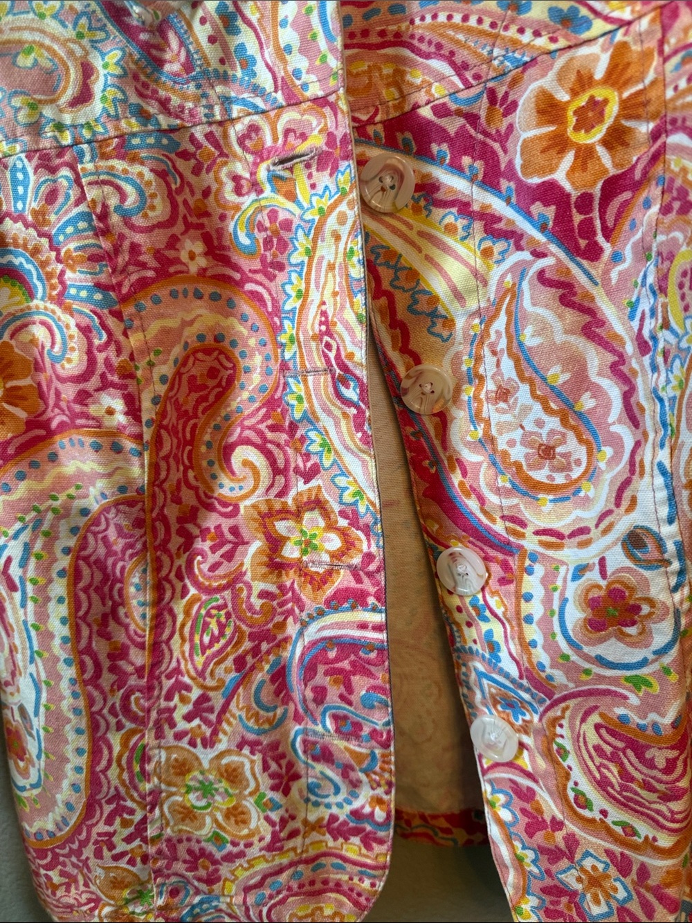 Vintage Y2K Coastal Coldwater Creek Pink Orange Paisley Button-Down Shirt Jacket - Picture 5 of 9
